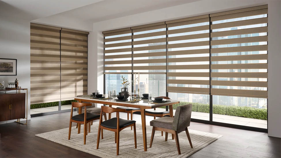 Zebra shades in dining room