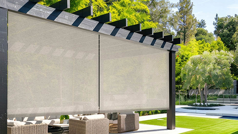 Outdoor solar shade on pergola