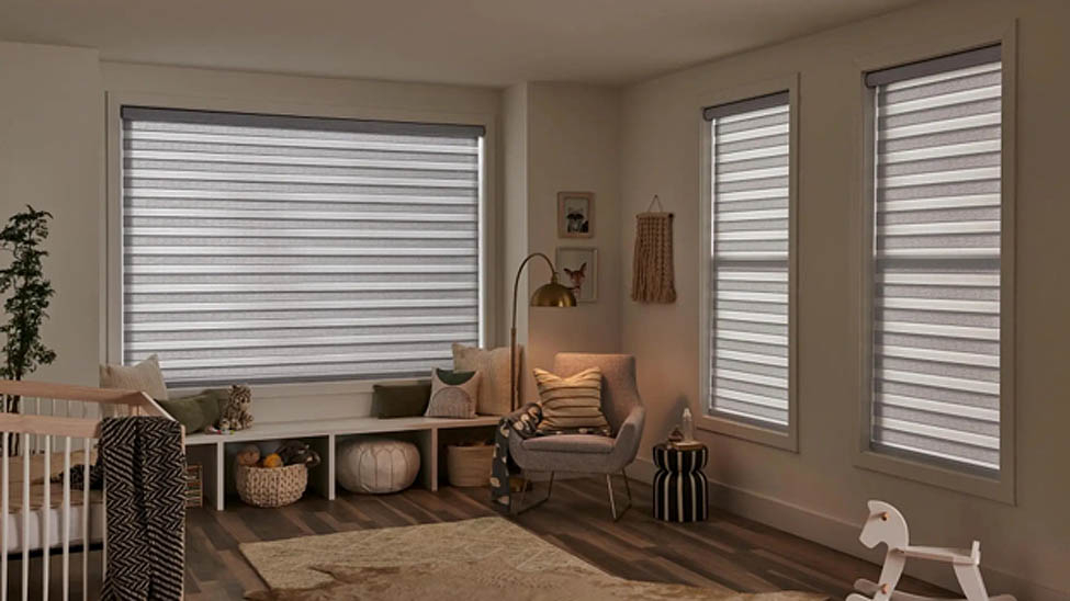 Room darkening zebra shade in nursery
