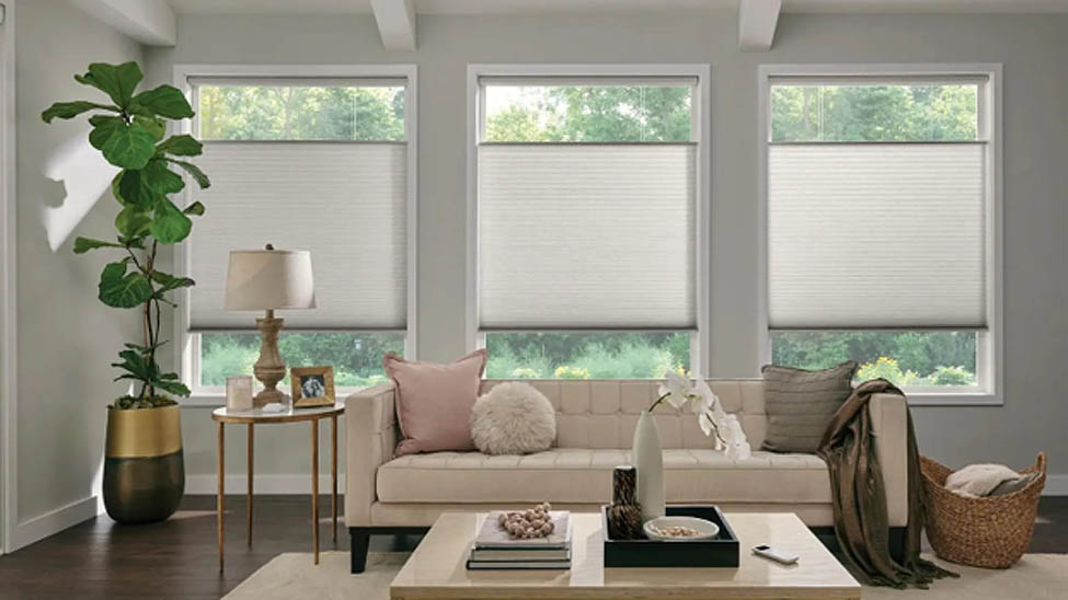 Window shades in a living room