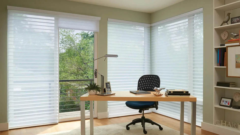 Sheer shades for glare control in office