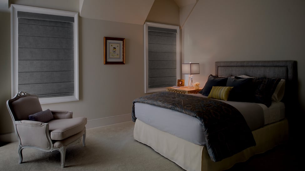 Blackout window coverings in bedroom
