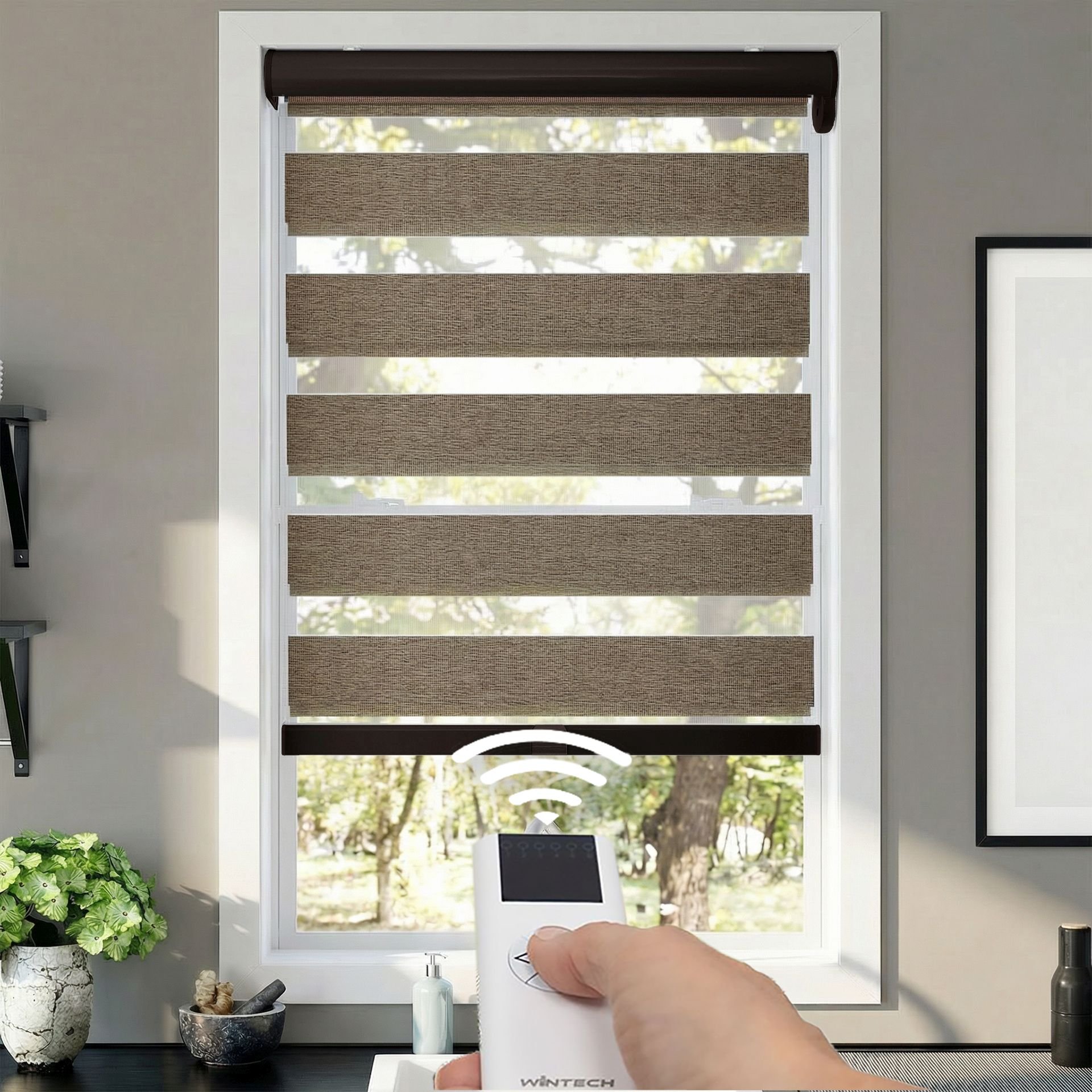 Motorized Deluxe Room Darkening Zebra Dual Shades 