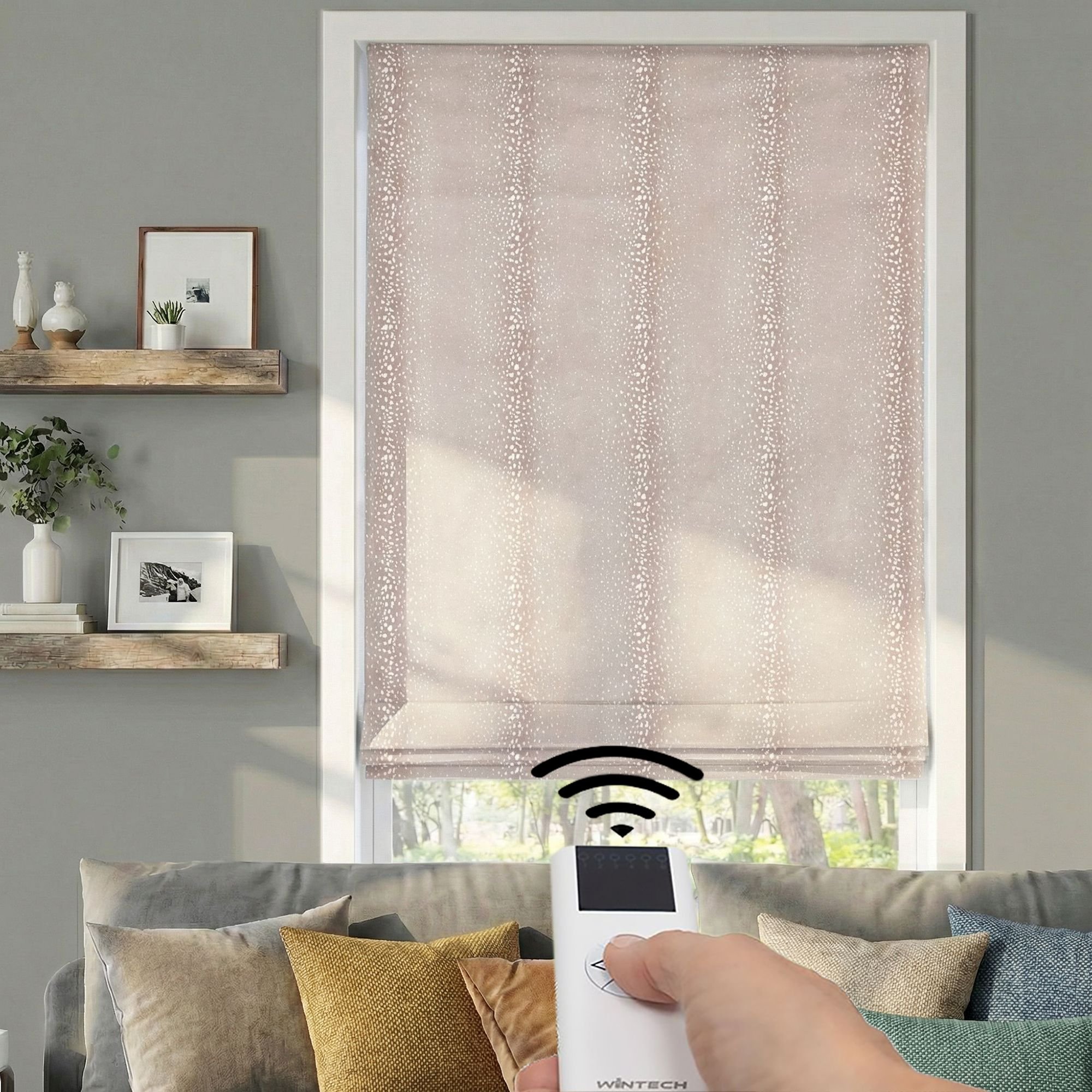 Motorized Premium Flat Fold Roman Shades