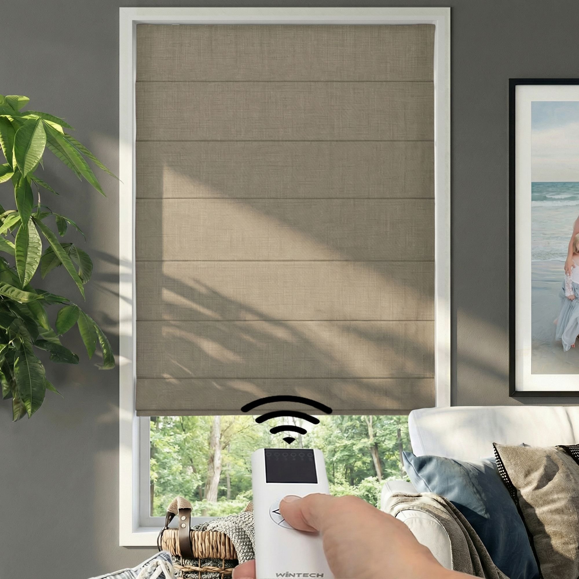 Motorized Premium Plain Fold Roman Shades
