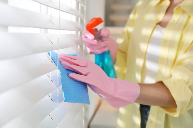 Wiping down faux wood blinds