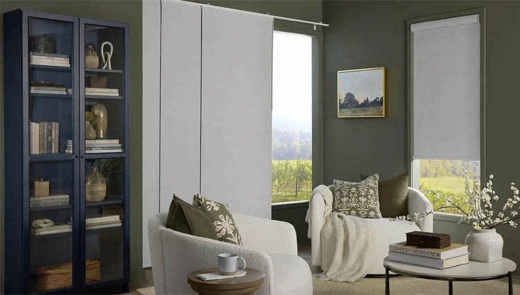 Panel track blinds for sliding windows