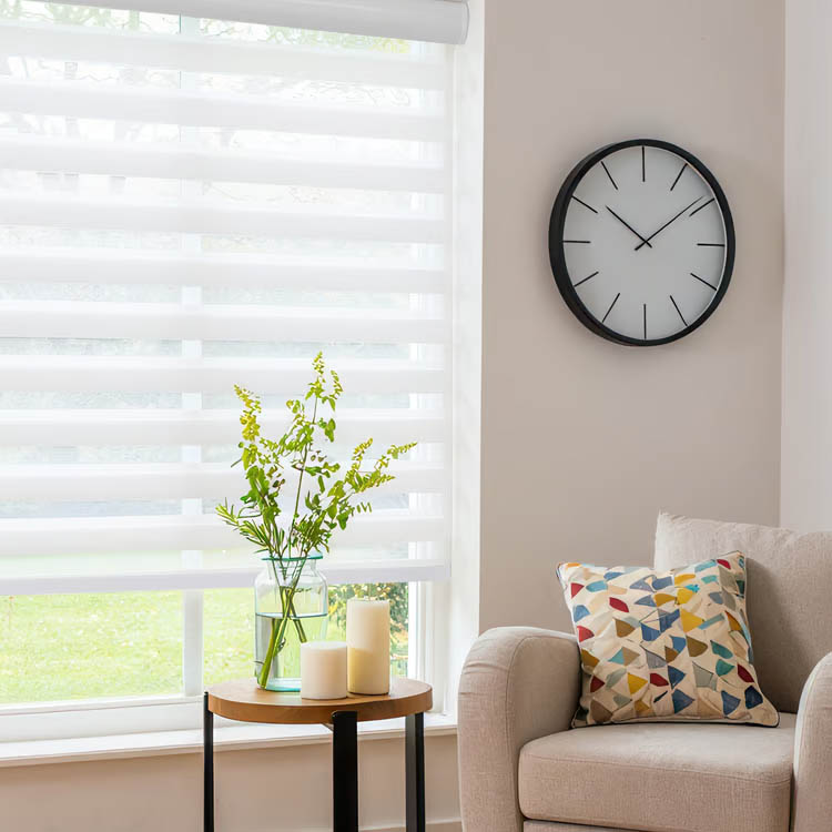 Zebra shades in sitting room