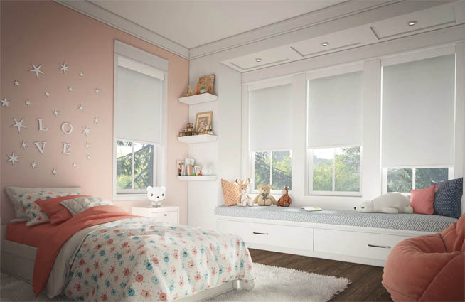Roller shades in bedroom