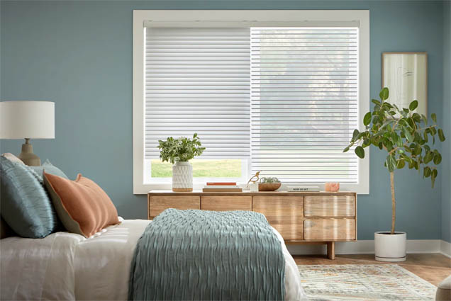 Sheer shades in bedroom