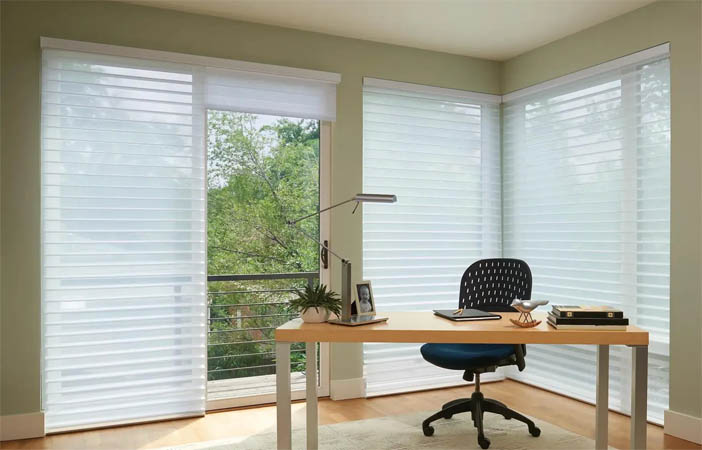 Sheer horizontal shades in a home office