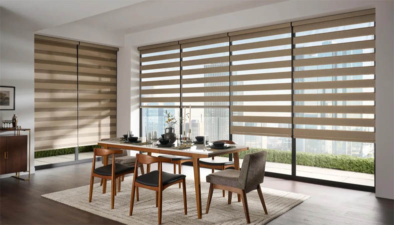 Zebra shades in a dining room