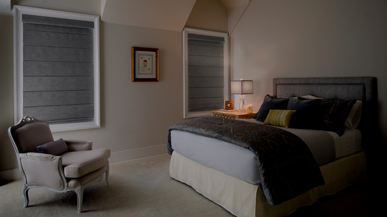 Blackout roman shades in bedroom