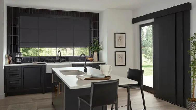 Panel track blinds for sliding door