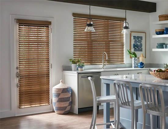 Wood blinds on a french door