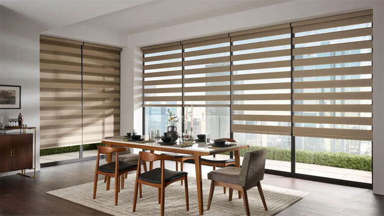 Zebra dual shades in a dining room