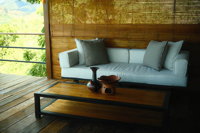 Bamboo shade on covered patio