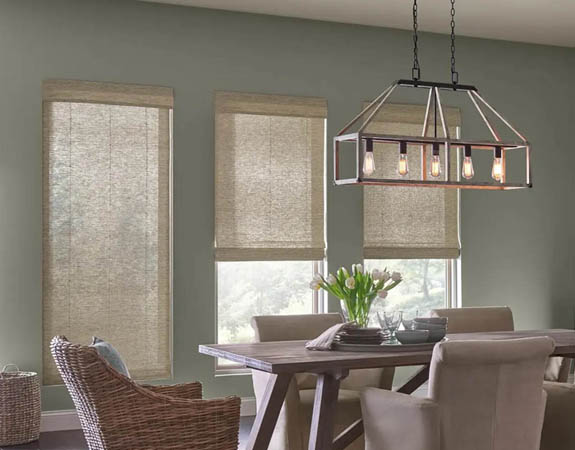 Bamboo shades in a dining room