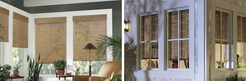 Inside vs outside comparison of bamboo shades