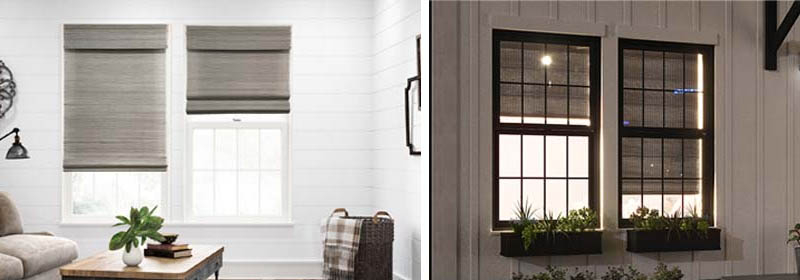 Bamboo shades from interior vs exterior view