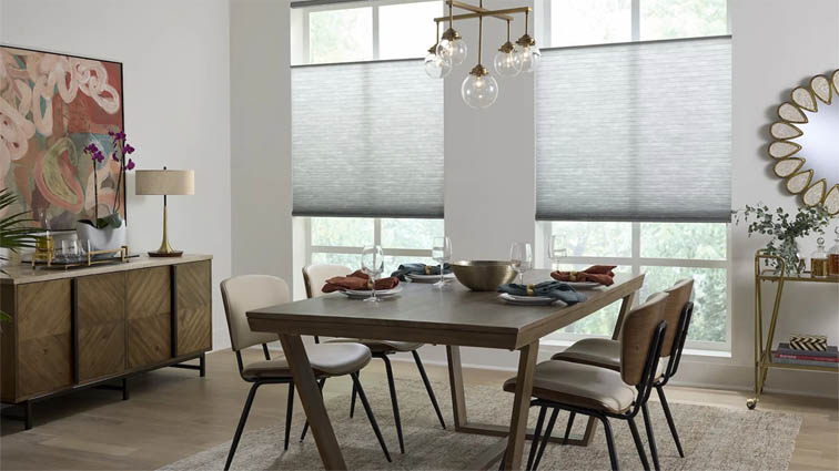 Top down bottom up cellular shades in dining room