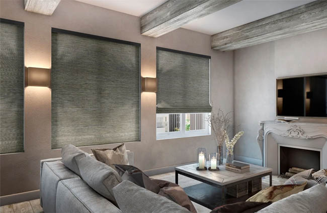 Bamboo shades in sage green