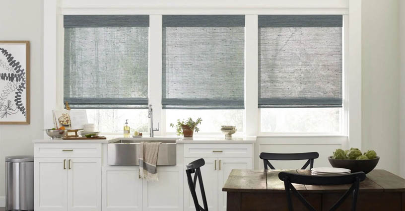 Bamboo shade in dusty blue