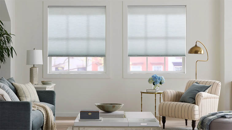 Cellular shades in muted light blue
