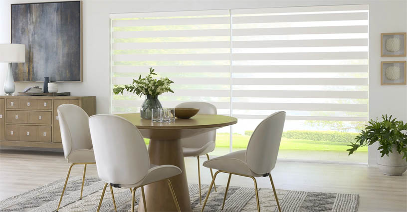 Light filtering zebra dual shades in dining room