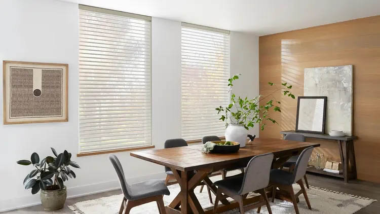 Sheer horizontal shade in a dining room