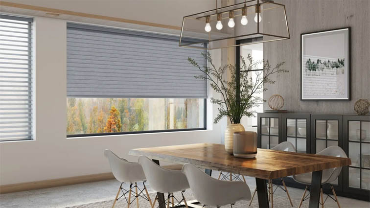 Sheer shades in a dining room