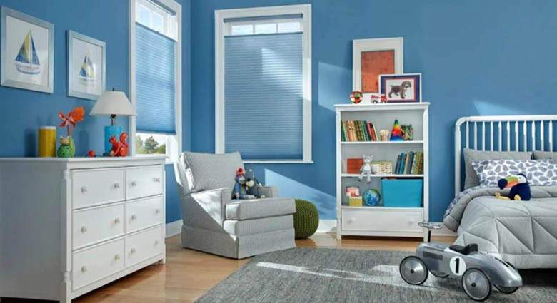 Cordless cellular shades in kids room