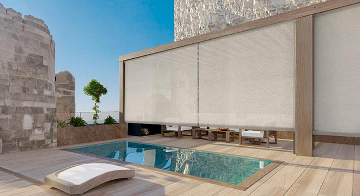 Outdoor solar shade in patio area