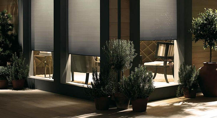 View of cellular shades from outside at night