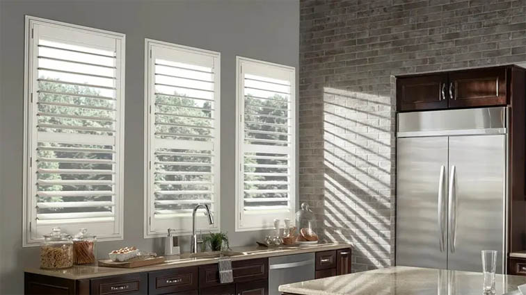 Plantation shutters in a kitchen