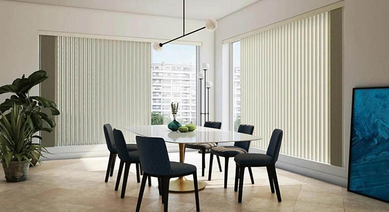 Vertical blinds in a dining room