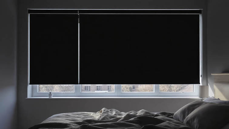 Blackout roller shades showing typical light gaps