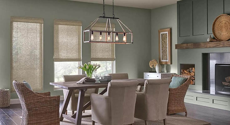 Bamboo shades in a dining room