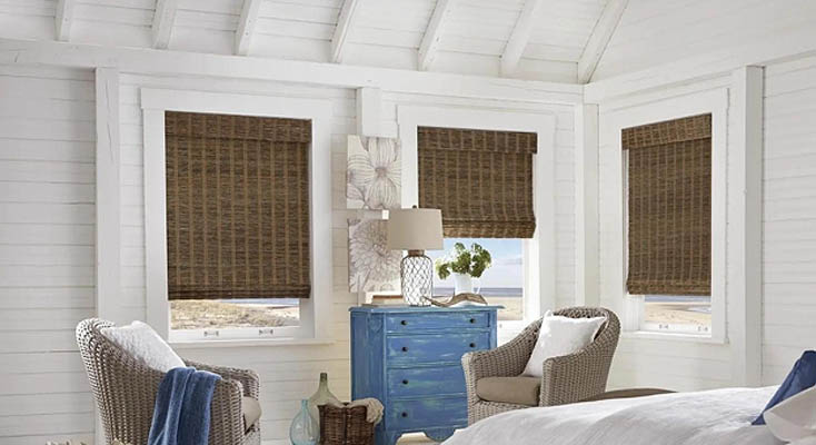 Bamboo shades in a bedroom