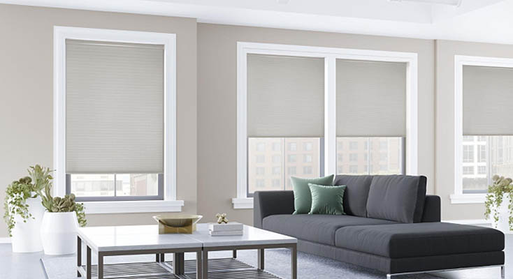 Cellular shades in living room