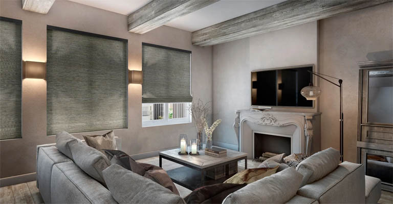 Bamboo woven wood shades in a living room
