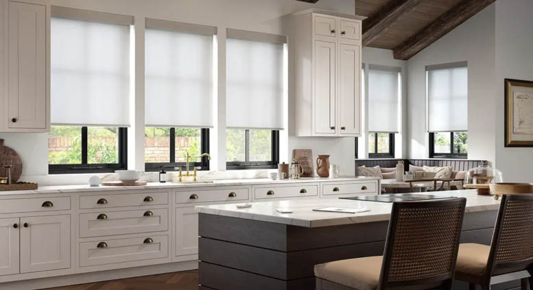 Window shades in a kitchen