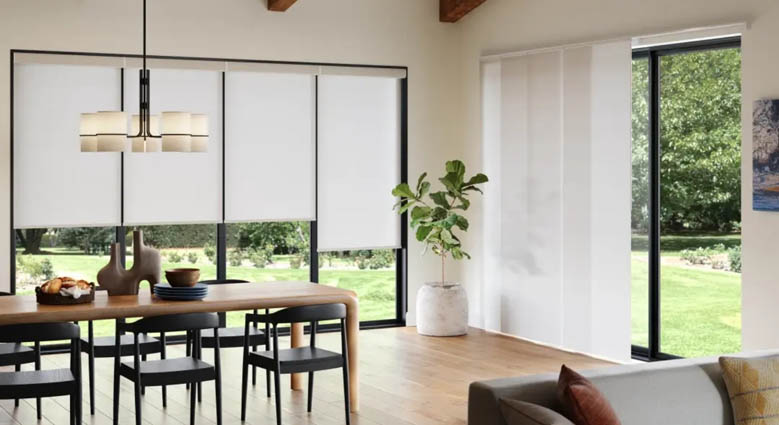 Window shades in a dining room
