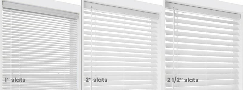 Side by side comparison of different slat sizes