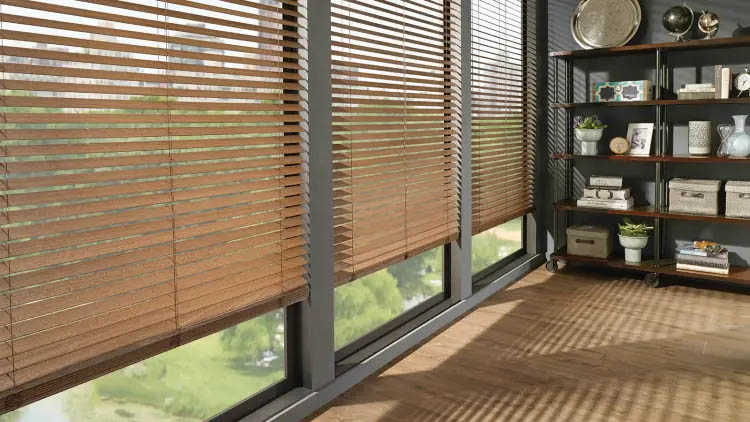 Wood blinds in a study