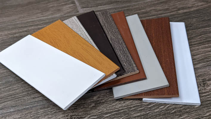 Samples of different faux wood blinds colors