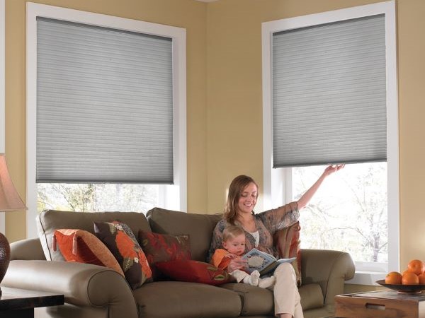 Cordless shades in a living room