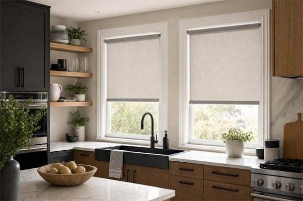 Roller shade over a kitchen sink