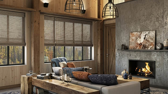 Bamboo shades in a living room