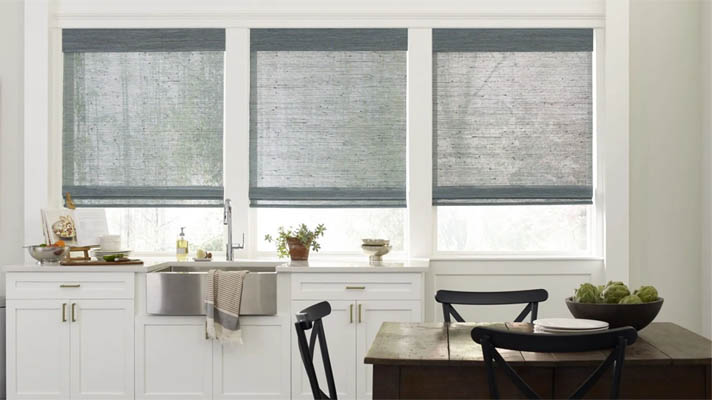 Woven wood bamboo shades in a kitchen